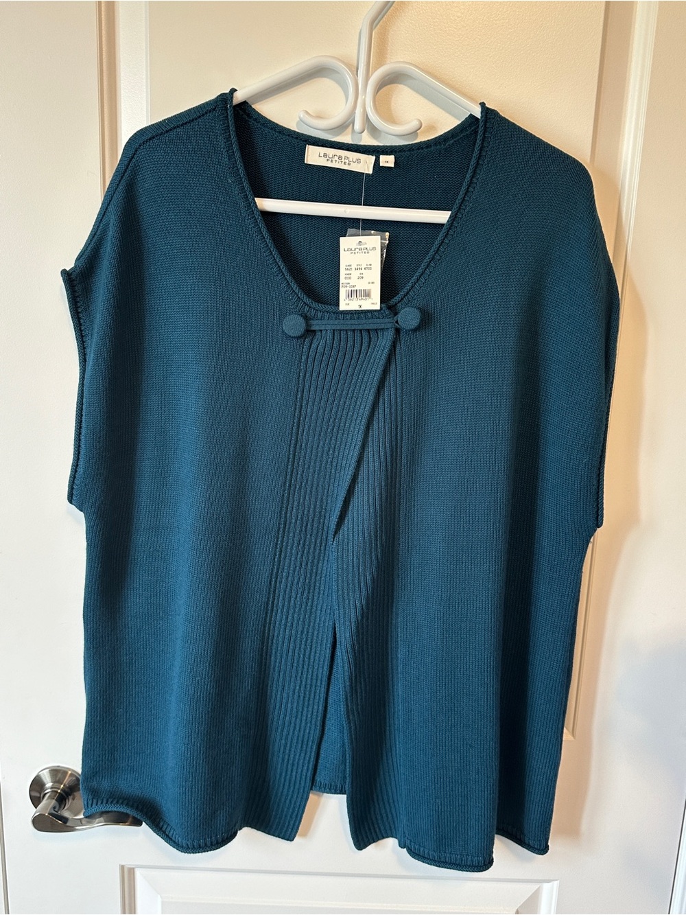 NWT Laura Plus PETITE Teal Knit Button toggle sleeveless Cardigan - sz 1X petite